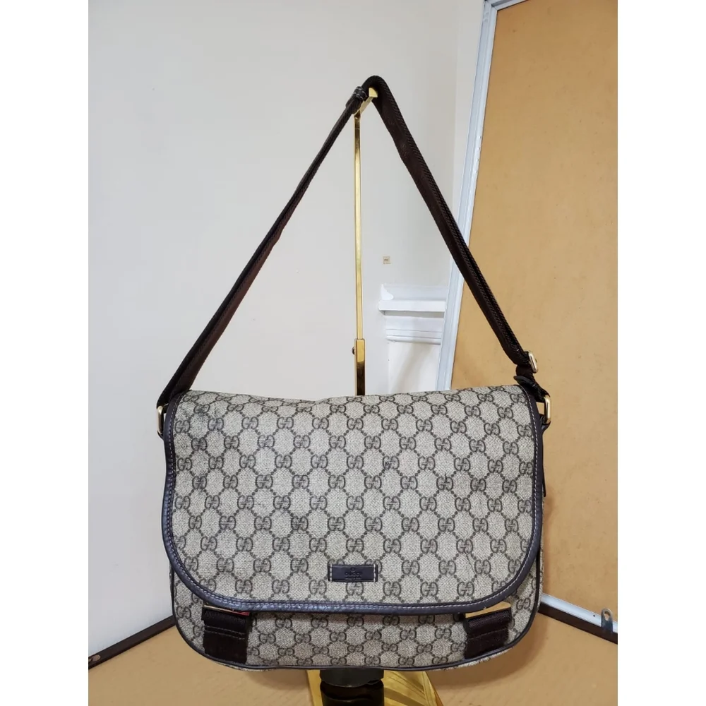Gucci GG Plus Monogram Double Buckle Flap Messenger Bag - Picture 1 of 11